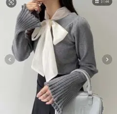 NICE CLAUP前後2wayベルスリーブボウタイニット