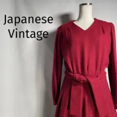 オールド 日本製 シャギー ウール ワンピース チェック Lサイズ レッド