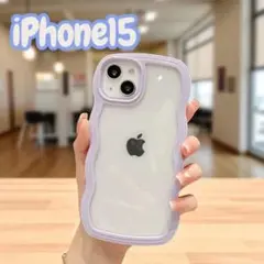 iPhone15 クリアケース パープル ウェーブ うねうね 推し活 可愛い
