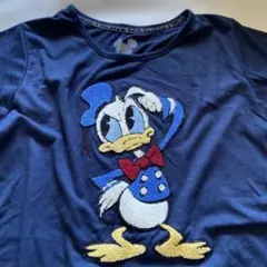 L サイズ　ディズニードナルドダック刺繍 ネイビー半袖Tシャツ