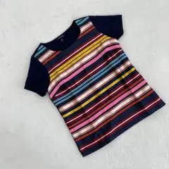 LANDS' END ボーダーTシャツ マルチカラー 半袖 ラウンドネック 大人