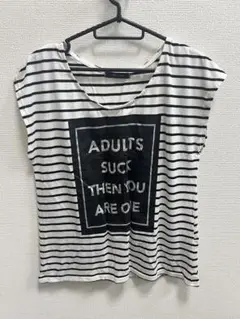 81 ボーダー ノースリーブTシャツ Fサイズ　フリー　ブラック　ホワイト