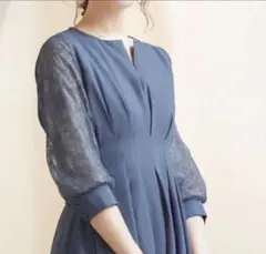 美品 2L【GIRLコンシャススリーブXラインキーネック結婚式ワンピースドレス】