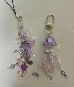 クラゲ ビーズキーホルダー クラゲチャーム パープル