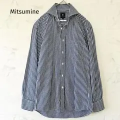 【Mitsumine】ブルーホワイトギンガムチェック長袖シャツ　形態安定加工　S