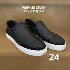 PREMIER SEVEN 黒のレザーとスエードのスリッポン