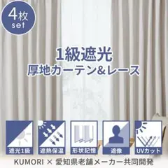 4枚セット 一級カーテン レースカーテン 厚手 断熱 防寒 防音 形状記憶加工