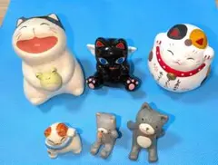 招福猫しあわせ大笑い猫縁起物置物６匹セットフィギュア