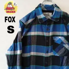 USA古着 FOX ネルシャツ　S ブラック　ブルー　チェック