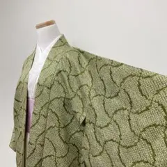 羽織　鹿の子模様　リーフ模様　抹茶色　着物　101t