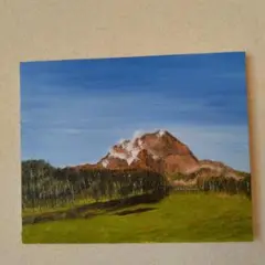 油彩画、北海道昭和新山、サイズF-3,張りキャンバス画、