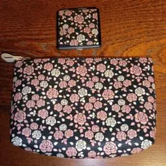 【美品】印傳屋　印伝　かぐわ　ローズ柄ポーチと角ミラーのセット