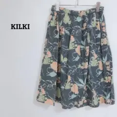 KILKI　スカート　ミモレ丈　総柄　インド製　ウエストゴム　綿100