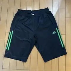 【adidas】　CLIMALITE ハーフパンツ　黒/緑　Oサイズ