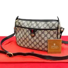 極 美品 オールドグッチ シェリーライン GG ショルダーバッグ ネイビー