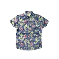 7SM5 ハイビスカス　アロハシャツ　M 総柄シャツ　古着used