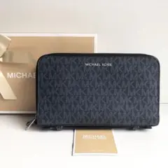 極美品 MICHAEL KORS オーガナイザー　レザー　MKロゴ ネイビー
