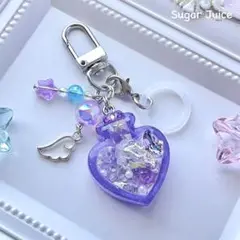 416) シャカシャカシェイカーキーホルダー　ハート　パープル　レジン　マーカー