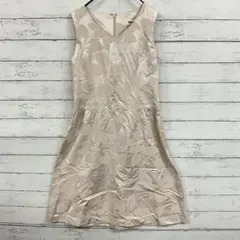 【HIROKO BIS】ワンピース 花柄 ジャガード パールグレー×ベージュ M