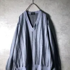 【ヴィンテージ】ケーブル模様Vネックニット アンティーク 古着usedAS54