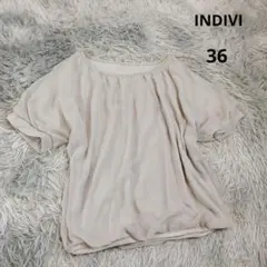 【インディヴィ】半袖ブラウス シフォン ラメ (36) ベージュ きれいめ