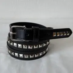 【SALE 】牛革 ピラミッドスタッズ カウレザーベルト BLACK-01
