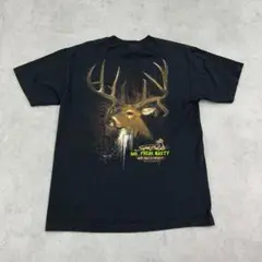 ハンティング　アニマル　トナカイ　トップス　半袖Tシャツ　古着　ブラック　黒　M