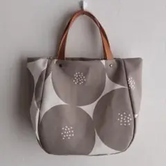 ラウンドトートバッグ あんぱん柄帆布 グレー