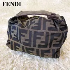 FENDI バニティバッグ アクセサリーポーチ ズッカ柄 FF レザー ブラウン