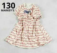 新品 マーキーズ 総柄半袖ワンピースロゴワンピース130