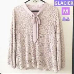【美品】グラシア　フェミニン　リボン　レースブラウス　ボウタイ　くすみピンク　M