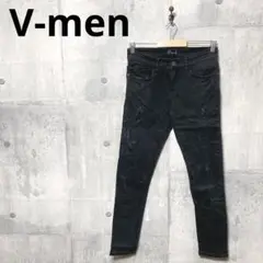 V-men ブイメン メンズ ブラックダメージスキニーデニム スキニージーンズ