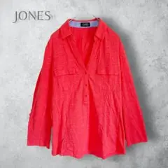 【JONES ジョーンズ】　長袖カットソーシャツ　Vネック　洗える　ポケット付き