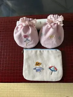 可愛い刺繍入り巾着袋セット