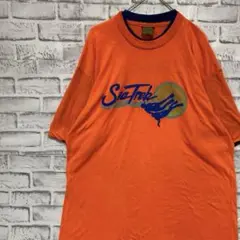 USA製90sヴィンテージTシャツ！シングルステッチ　オレンジ半袖古着2XL28