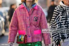 Prada ウール ピンクツイード 中綿パッドジャケット 38