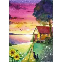 （原画）夕日にささやく言葉【SMサイズ／水彩画／#2416】