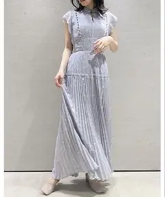 SNIDEL プリーツロングワンピース ブルー 1