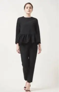 ☆yori ヨリ ストレッチフリル ブラウス 36 パンツ 34 セット 黒