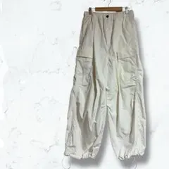2436＊ジャバ＊パラシュートパンツ 白 L 裾絞り カーゴ風 春夏 ゆったり