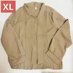 新品 レディース ブラウス 長袖 シャツ XL キャメル パールボタン オフィス