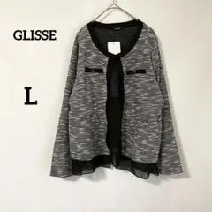【GLISSE】新品 ジャケット L ブラック ツイード風 フリル フォーマル