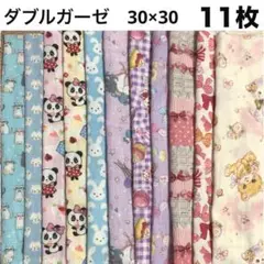 ダブルガーゼ　10枚セット　30×30りぼん　ゆめかわねこ　女の子　はぎれ