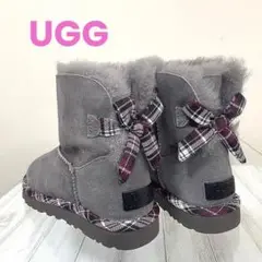 早いもの勝ち!【希少チェック柄リボン】新品UGG ❖ムートンブーツ グレー