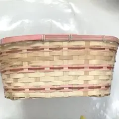 竹製ピンクライン楕円形バスケット　〈既製品〉