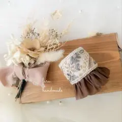 ♡インド刺繍リボン　ポニーフック　ブラウンレース　紐なし♡