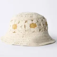 【新品未使用】ZARA KIDS クロシェフラワーバケットハット　54センチ