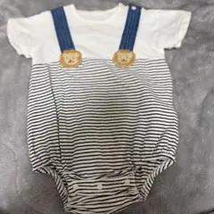 cottoli コトリ　バースデイ　80cmストライプ柄ロンパース ライオン刺繍