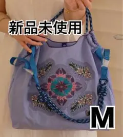 紫色 刺繍 エコバッグ Mサイズ