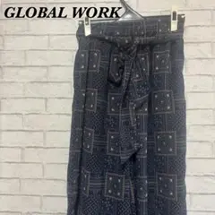 GLOBAL WORK ネイビー パターン ガウチョパンツ M ネイビー